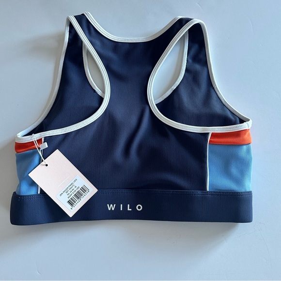 NWT WILO THE LABEL 2 Piece Ribbed Racer Panel Bra Legging Set Navy Orange Sz M - Picture 7 of 10